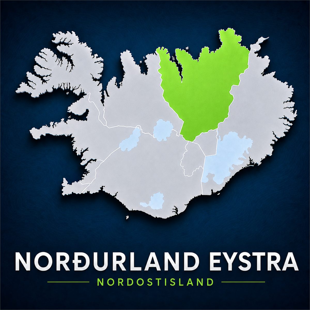 Karte von Island mit markierter Region Nordostisland