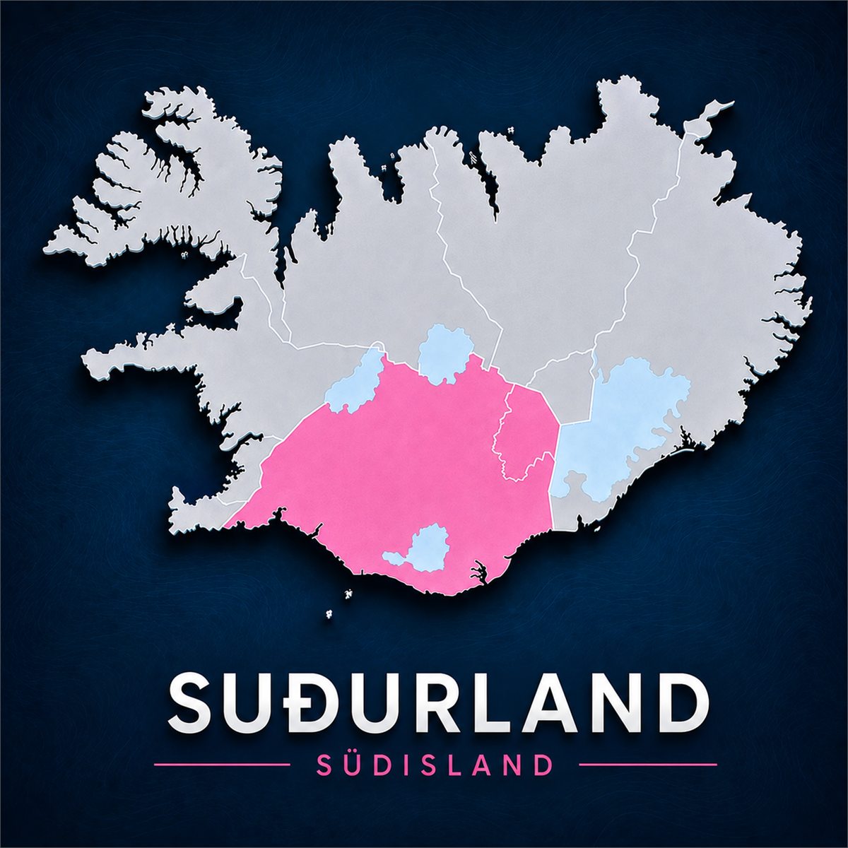 Karte von Island mit markierter Region Südisland